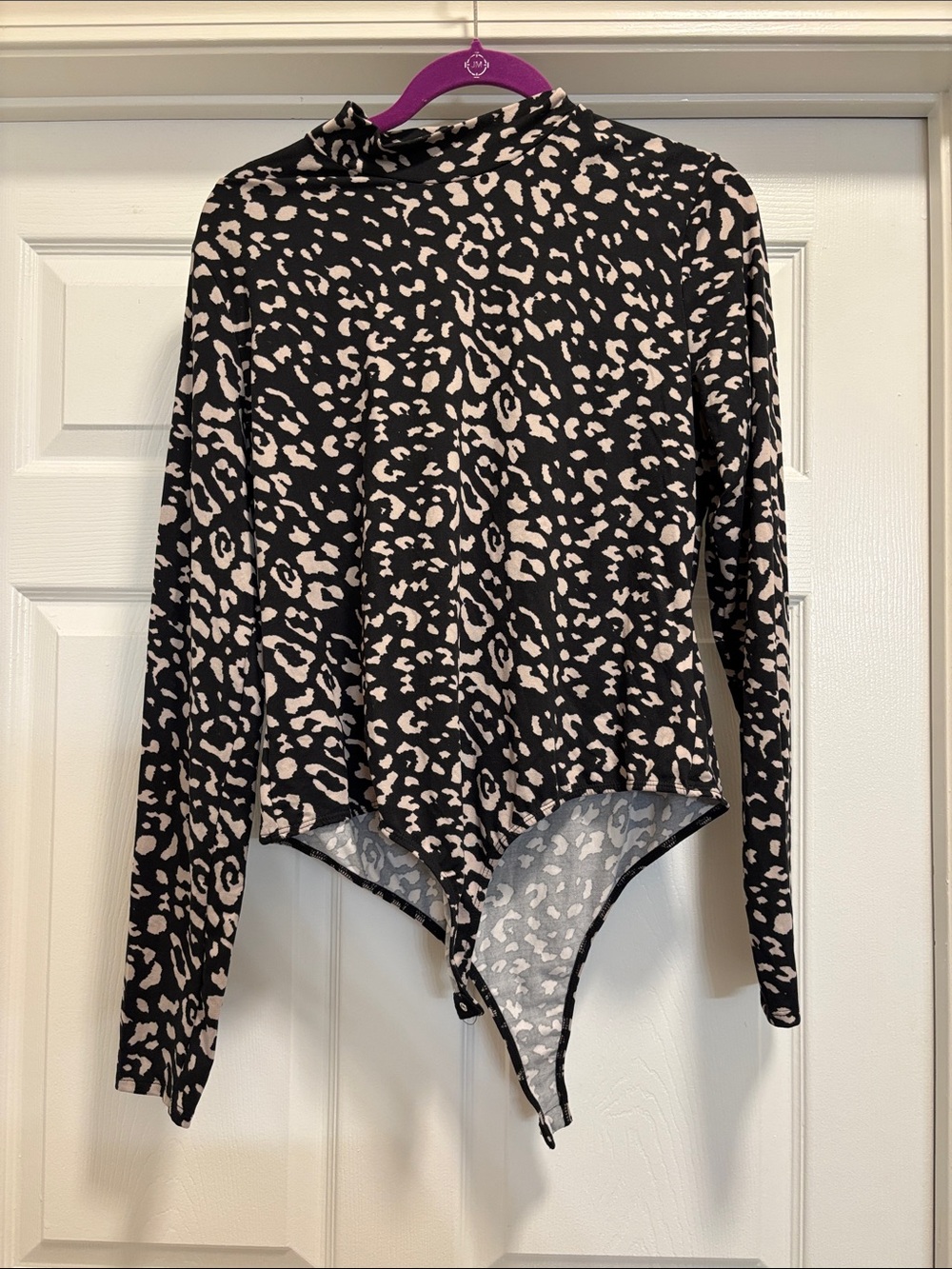 white birch Black & Cream Leopard Print Mock Neck Long Sleeve Bodysuit
